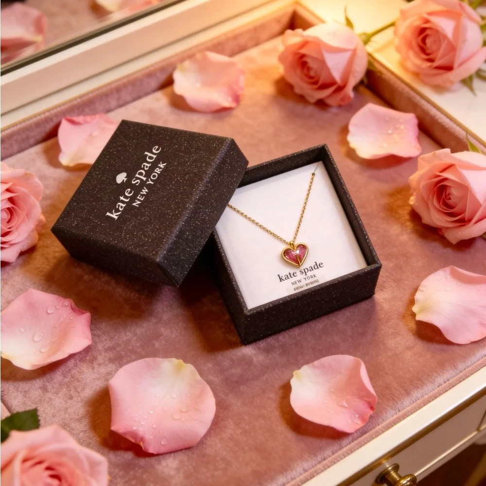 Kate Spade Gold Necklace with Pink Heart Pendant - Picture 2 of 2